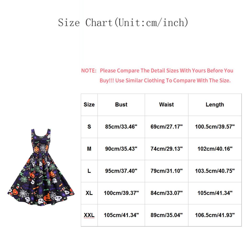 Fashion Women Vintage Halloween Print Sleeveless Evening Party Prom Dress