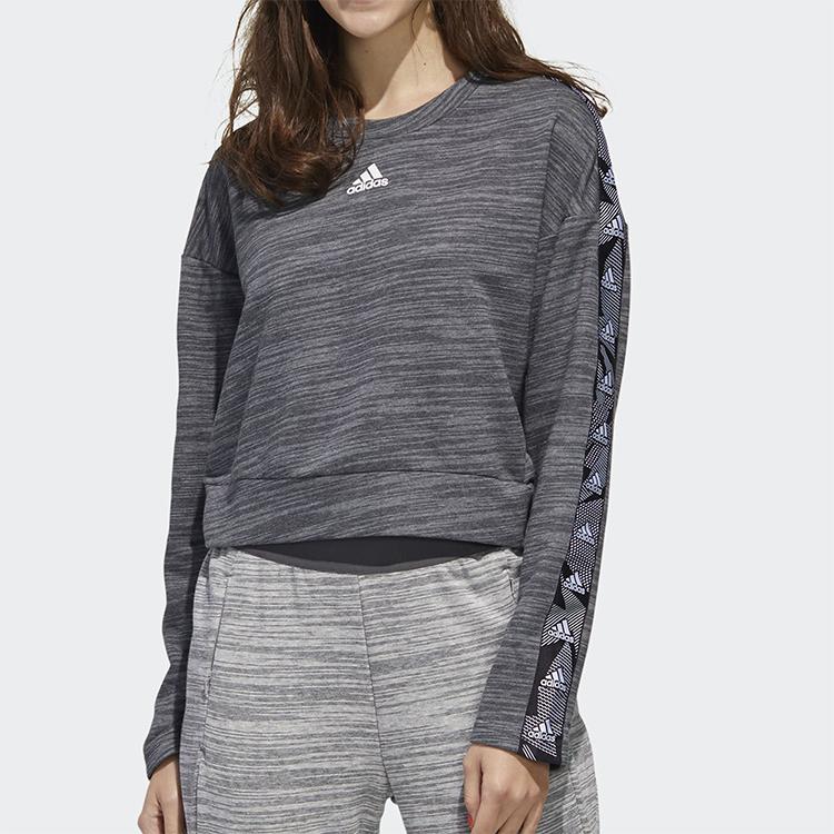 adidas Short Round Neck Pullover Sweatshirt Women Tops Dark-Grey GE1131