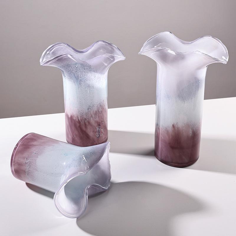 Purple Wavy Vase Wave Edge Color Gradient Flower Vase Flower Arrangement Accessories Hydroponics Terrarium Home Decoration