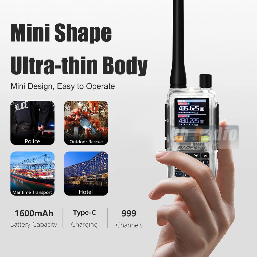 1 ADET Baofeng UV 5R Mini Telsiz Bluetooth Programlama Frekans Kopyalama USB-C Şarj Cihazı Çift PTT Bant AM Kamp Taşınabilir Radyo