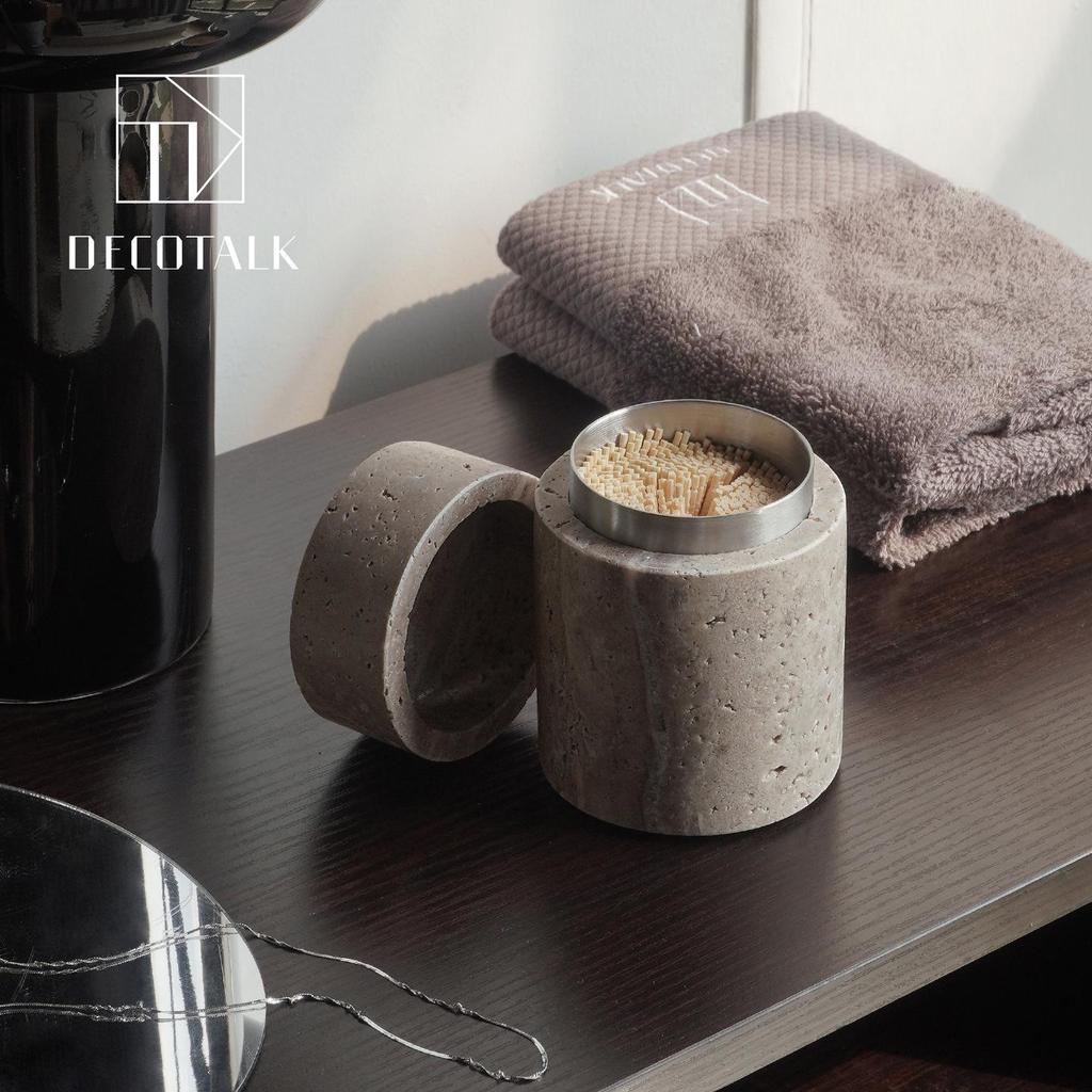 Set da Bagno Travertino Grigio Argento Wabi-Sabi: Vassoio e Decorazione per Lavabo.