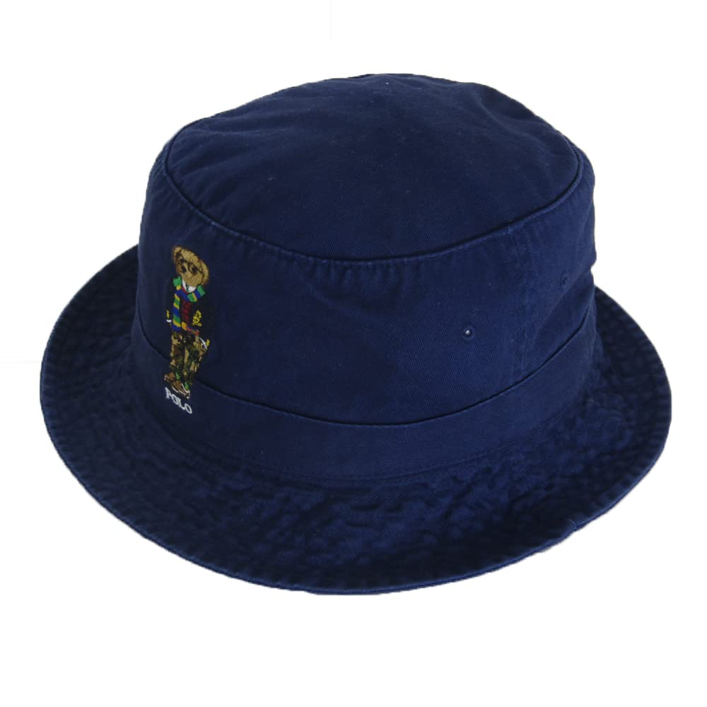 Ralph POLO Ralph Lauren and Polo Bear Embroidered Cotton Bucket Hat Cap 0108973 Size (Polo Lauren) Men s Women s S/M NAVY/GLASSES [Used]