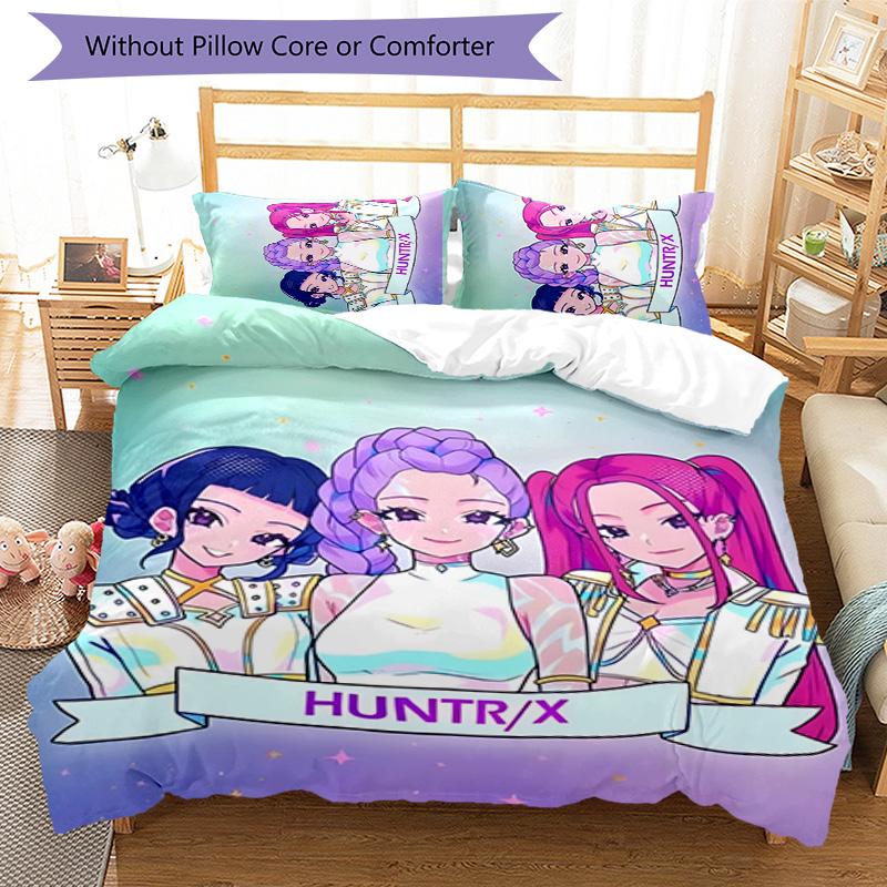 KPOP Hunter 3pcs Bedding Set Duvet Cover Closure Includes 1 Duvet Cover & 2 Pillowcases for All Seasons Bedroom Home Dorm Decor