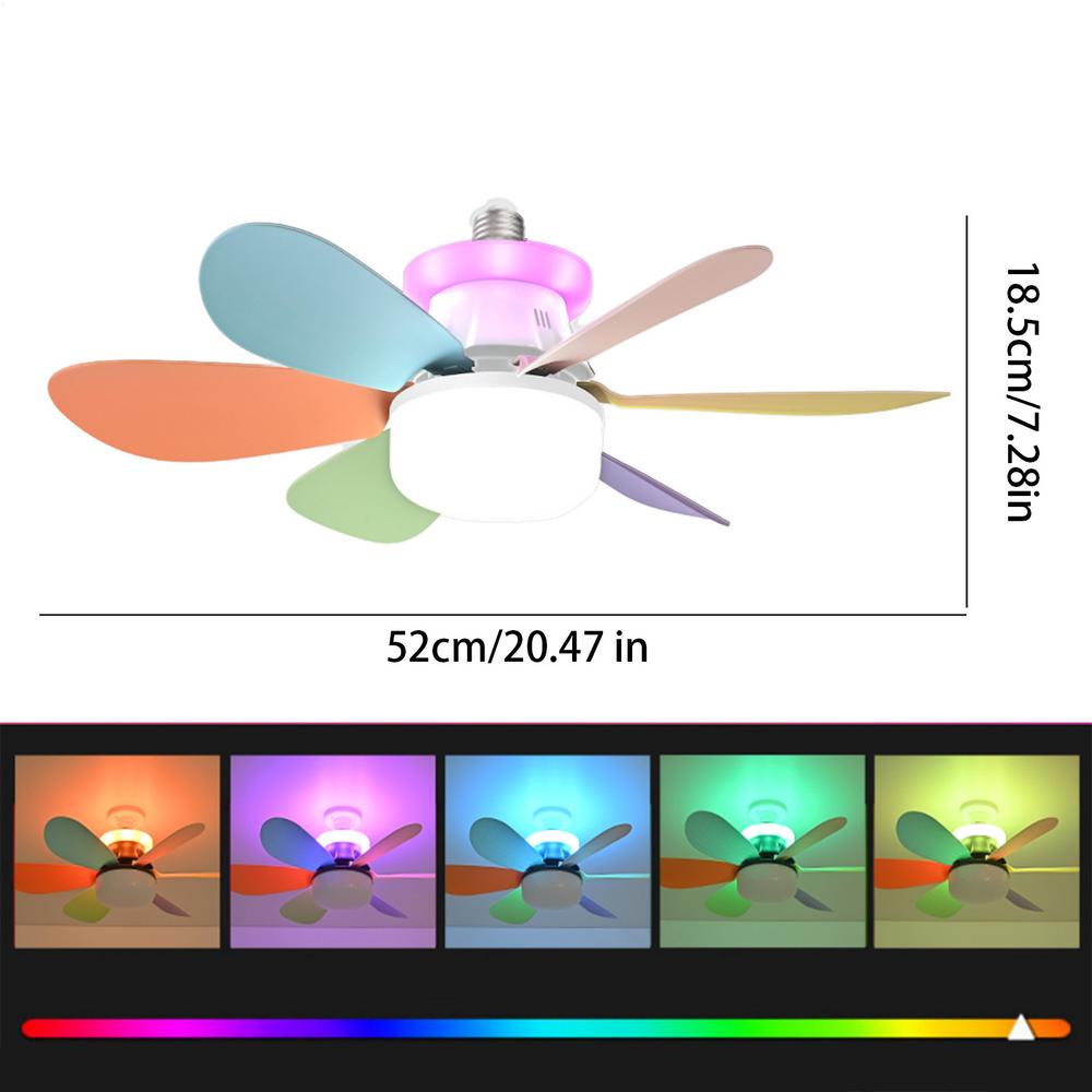 6-blades E27 Screw-on Household Silent Fan Light 3 Speeds Removable RGB Dimming Fan Light For Kitchen Bedroom Small Room