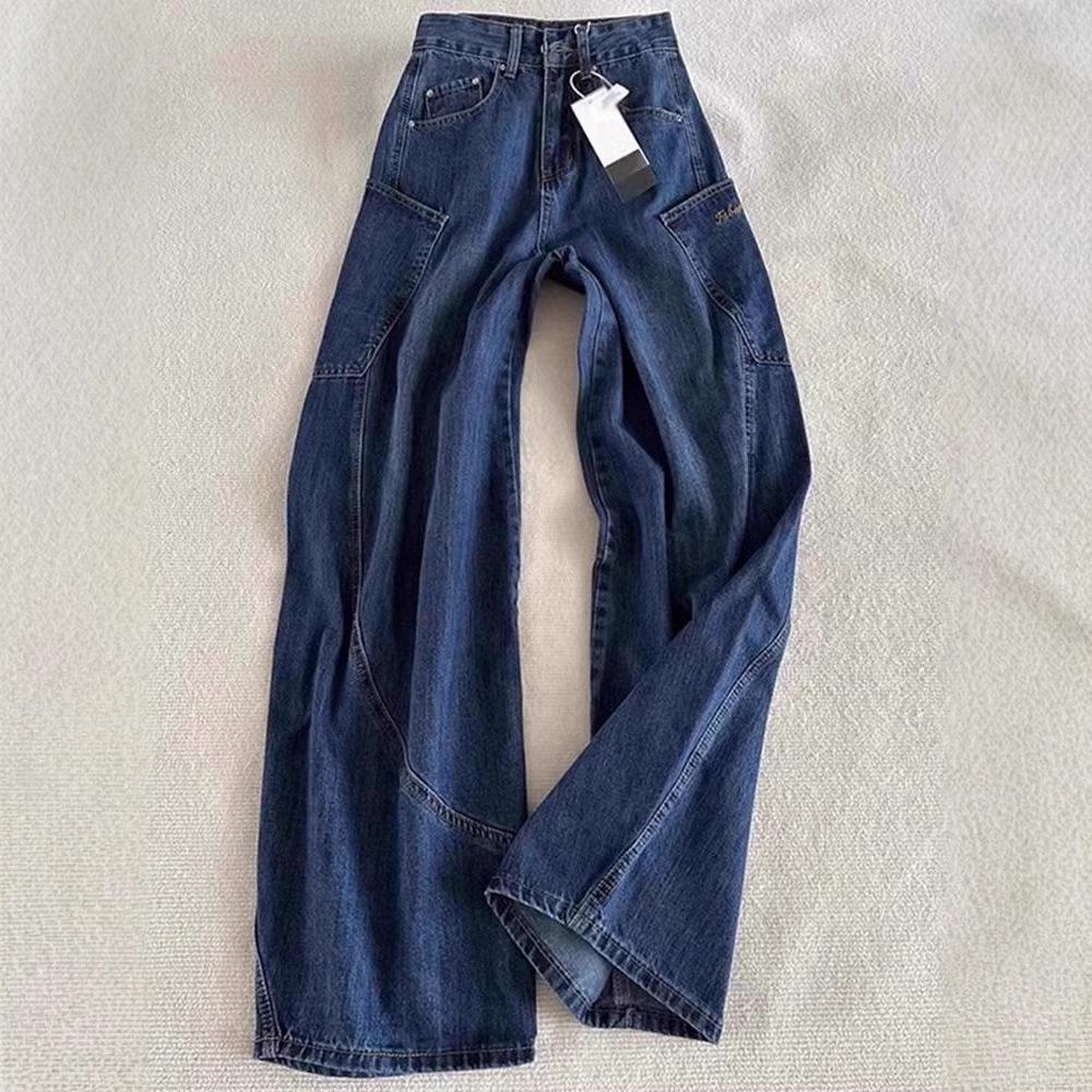 

Retro Korean Blue Scimitar Jeans: Women s High-Waist, Wide-Leg, Loose Fit for Spring & Autumn. S