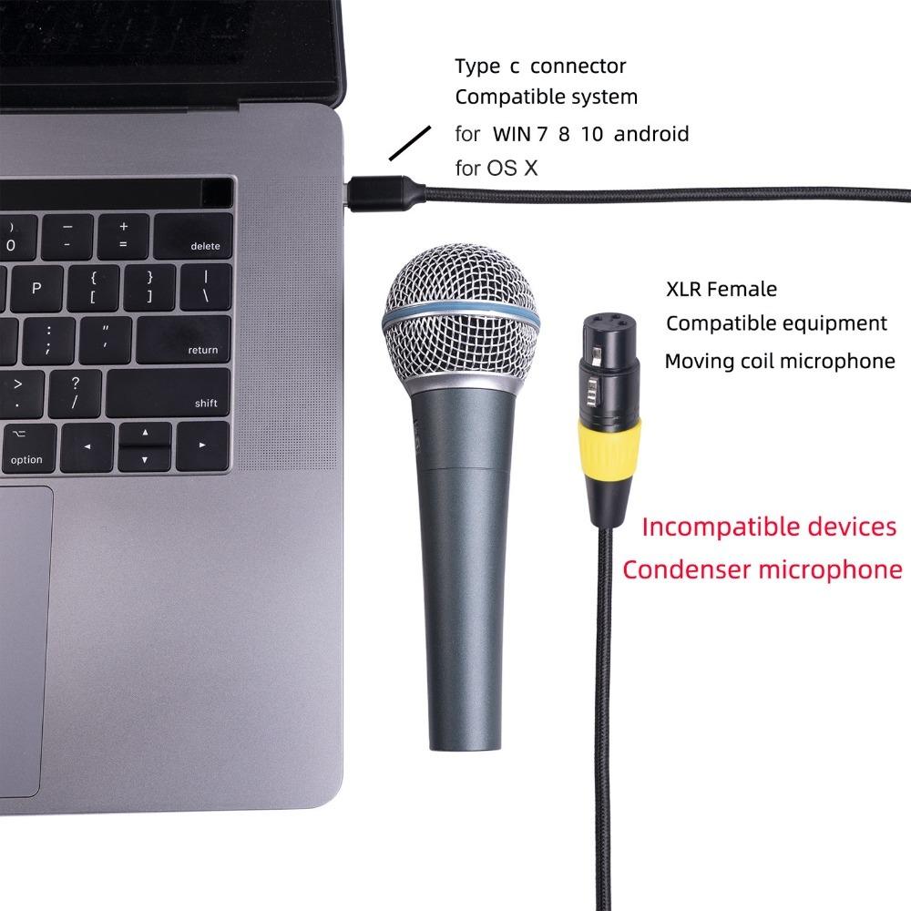 

3 Pin XLR XLR to USB C Cable Flexible XLR Female Connector Cable For Microphone 2m/6.6ft