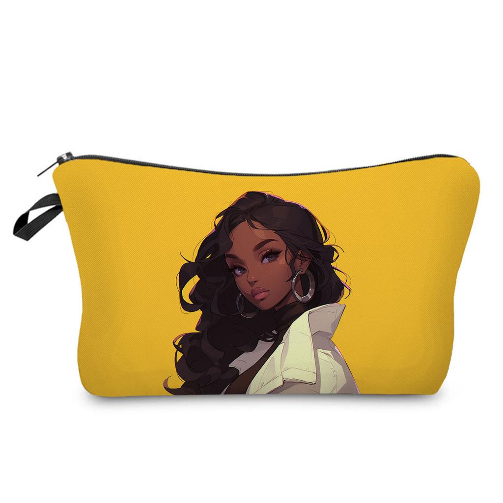 Women Black girl Print Cosmetic Bag Toiletries Organize Travel Storage Case 6846