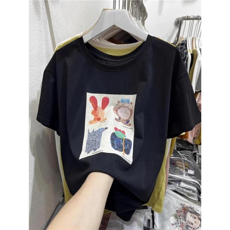Women Cartoon Animal Print Short Sleeve T Shirt