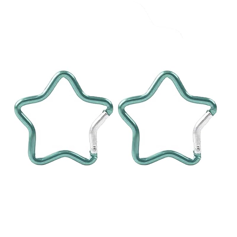 

[EBISU Design] carabiner star shape cute key ring hook aluminum carabiner 48mm multifunctional carabiner hook set of 2 (mint)