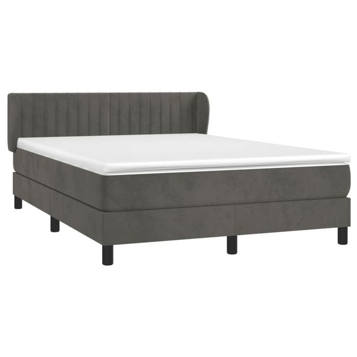 3127614 vidaXL Lit à sommier tapissier et matelas Gris foncé 140x200cm Velours