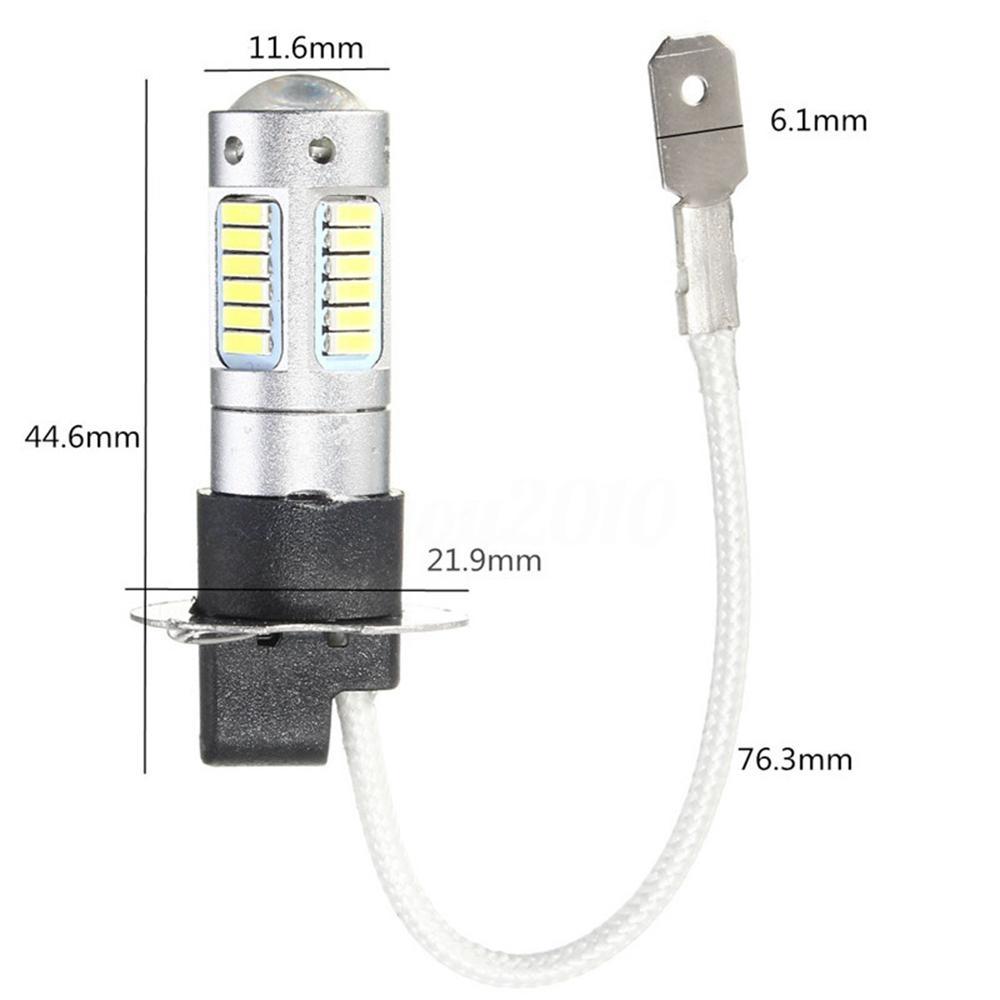 2Pcs High Power H3 4014 25W 1100LM LED Car Fog DRL Light Bulb DC 12V 6500K White