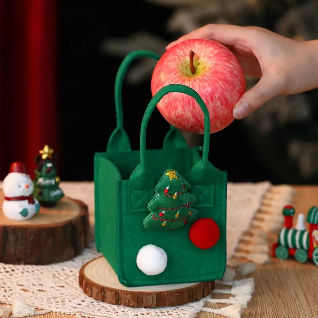 Christmas Felt Gift Bags, Santa Tree Patterned Handheld Bags, Festive Xmas Candy Cookie Treat Bags for Party Favors Decor