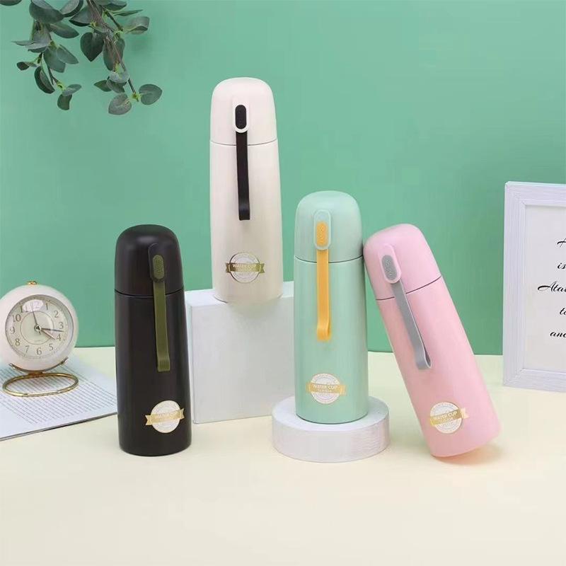 350/500ml 304 Stainless Steel Insulated Water Bottle with Leather Strap, Portable Vacuum Thermos for Daily Office Use