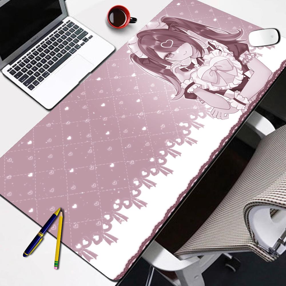 Large Gaming Desk MatAntislip Rubber Base Stitched EdgesCute Pastel Pink  Blue Anime Girl PrintNonslip Extended Mouse Pad