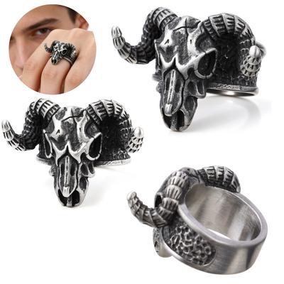 Punk Style Skull Ram Head Ring Gothic Retro Mens Jewelry Accessory