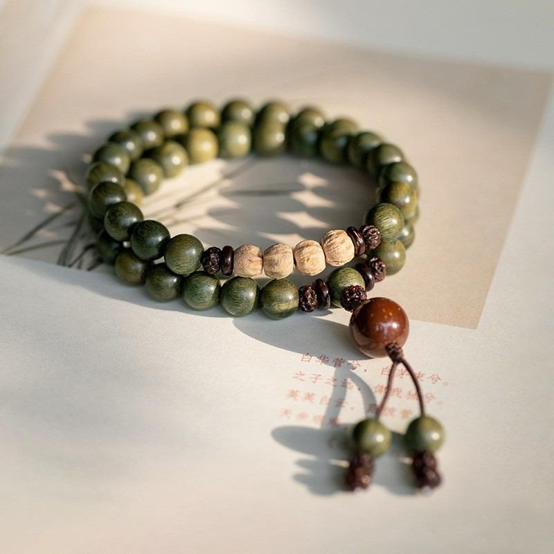 Natural Passion Seed Green Sandalwood Bracelet, Wooden Cultural and Play Ethnic Style Female Buddha Bead Sandalwood Bracelet.