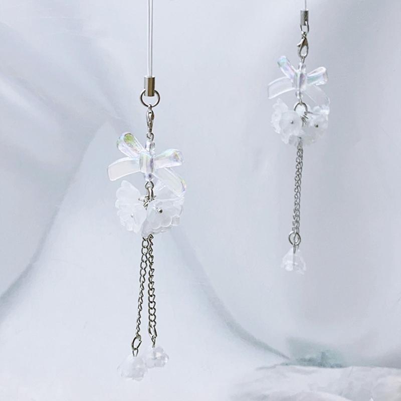 Hydrangea Flower Phone Charm Trendy Bag Pendant Bowknot Bag Charm Phone Lanyard Glaze Material for Trendy Individuals