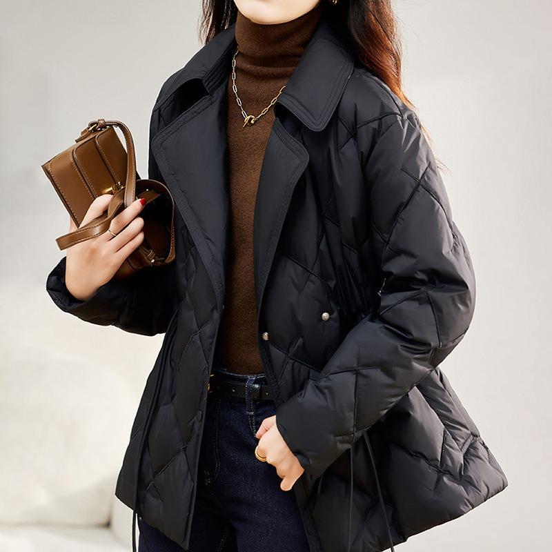 Down suit collar down jacket women's winter fashion cross stitch slim white duck down jacket