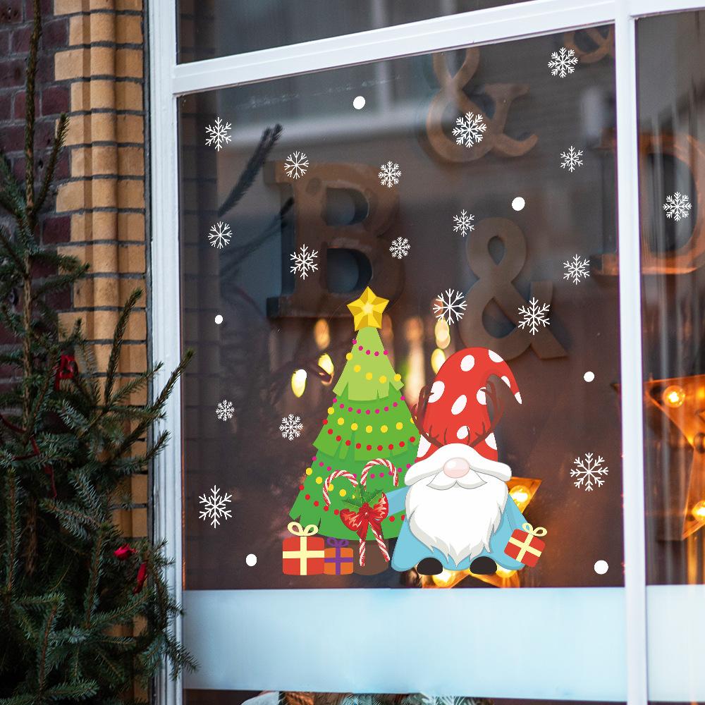 Cartoon Christmas Dwarfs Christmas Tree Snowflake Gift Box Glass Windows Window Stickers