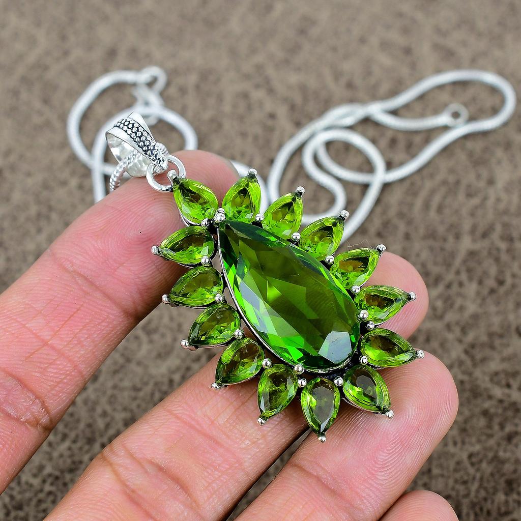 Peridot Gemstone Handmade 925 Sterling Silver Jewelry Pendant 2.48" KKG-281