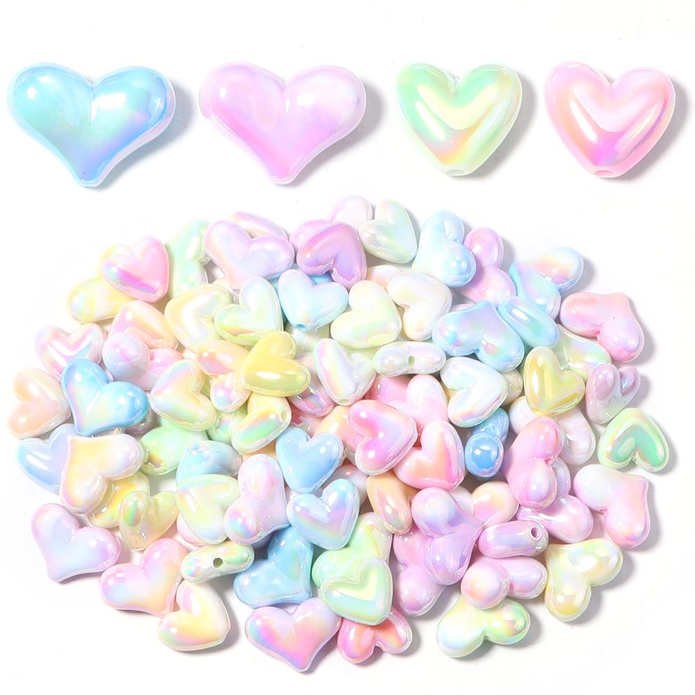 10pcs Acrylic Heart Beads Shiny Love Heart Loose Spacer Beads For Jewelry Making DIY Bracelets Necklace Earrings Phone Key Chain