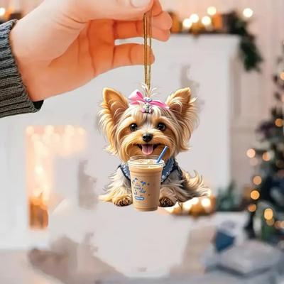 Puppy Rearview Mirror Pendant Car Hanging Ornament Acrylic Christmas Tree Door Window