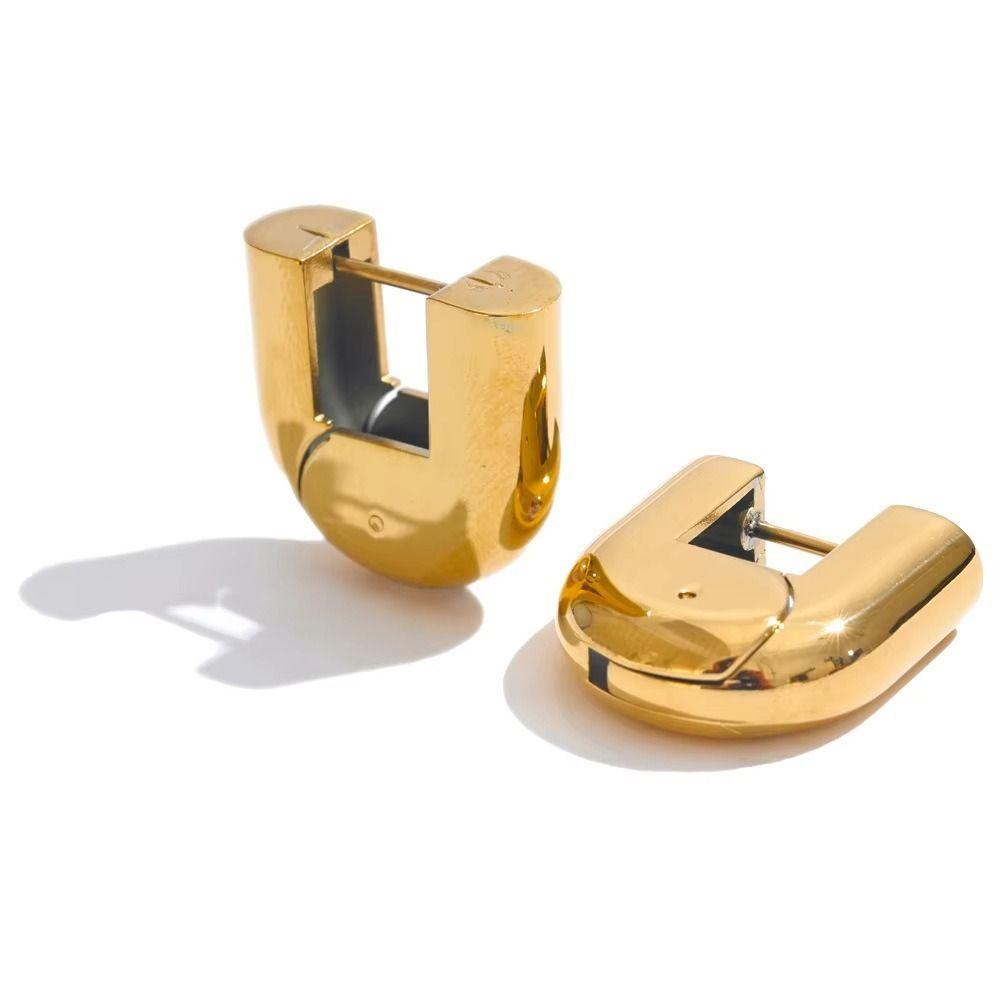 Polished PVD U Shape Hoop Earrings Waterproof Glossy Finish Chunky Hoop Earrings 18K Gold Plated Heavy Design Huggie Hoops