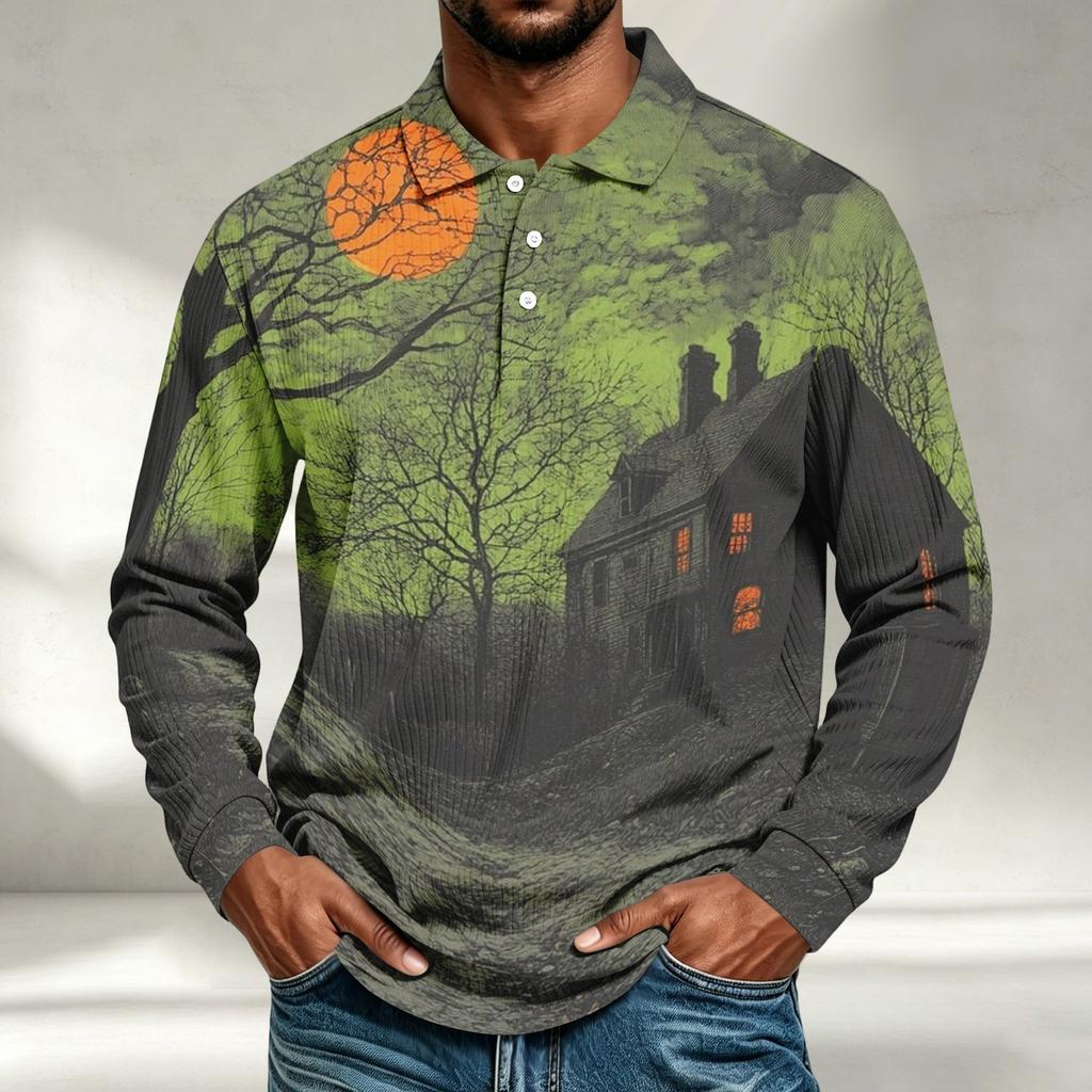Herren Langarmshirt Halloween-Print Lockerer Schnitt Lässiges Oberteil