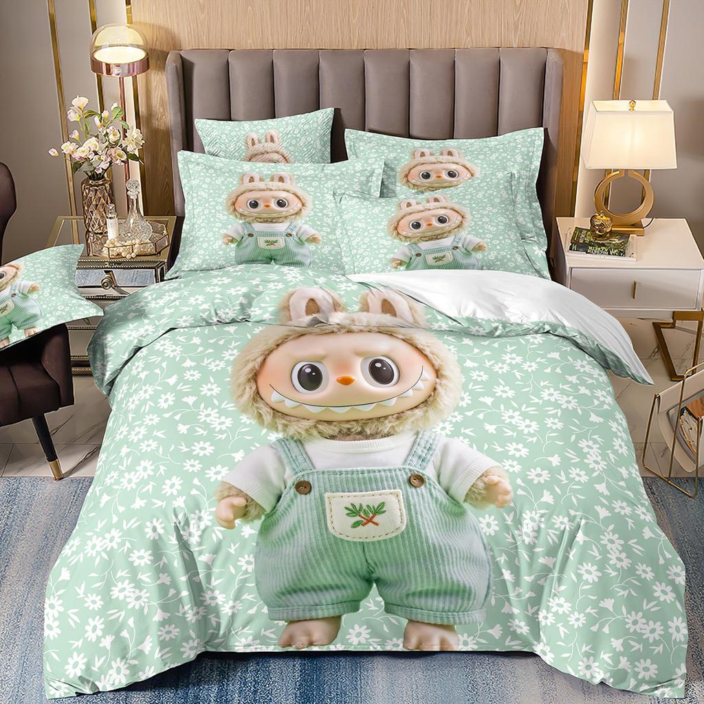 Cartoon Cute Labub 3D Printed Quilt Cover Three-Piece Set Student Dormitory Bedding Four-Piece Set