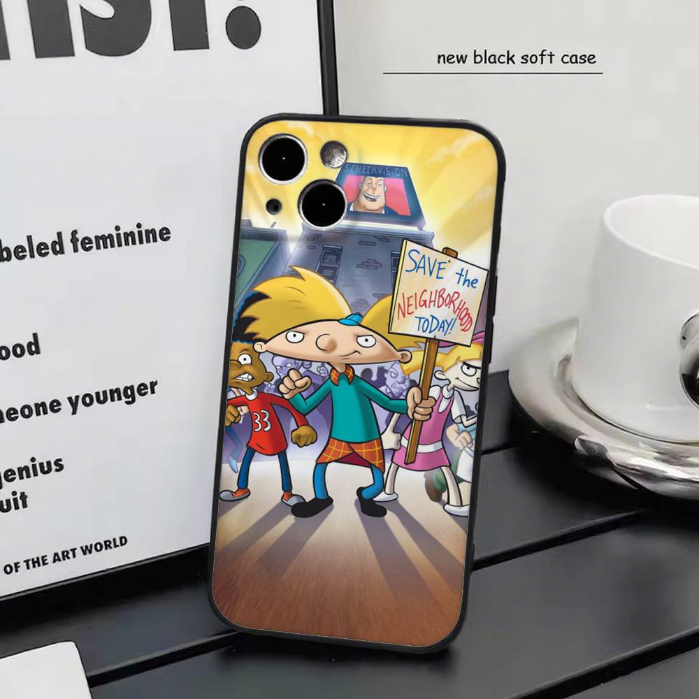 Hey Arnolds for iPhone 15 16 14 Plus 13 12 11 17 Pro Max 17 Air Black Soft Phone Cover