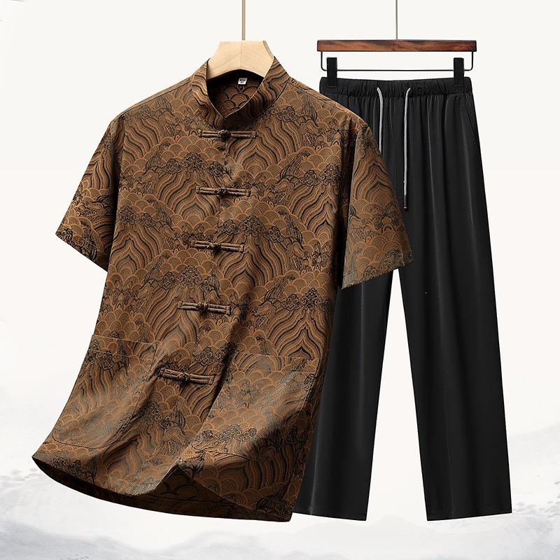 High-Quality New Style Tang Suit: Summer Silk Attire for Middle-Aged and Elderly Men