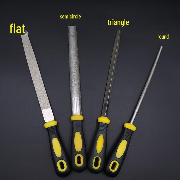 Hongyu Large Diamond Alloy Steel File Set: Flat, Triangular, Semi-Circular