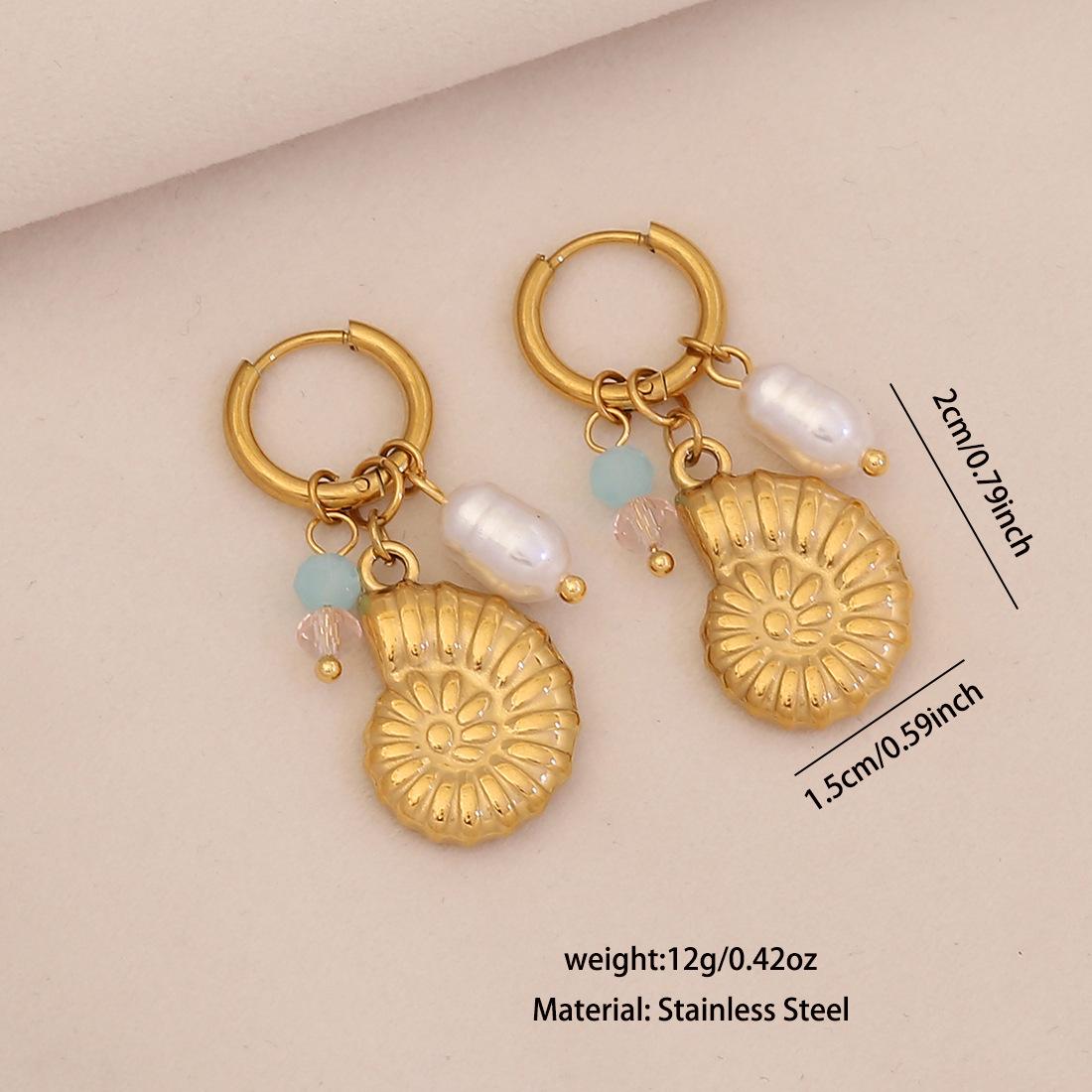 

Euro-American beach style starfish, conch, dolphin, and shell drop earrings, marine life series stainless steel earrings