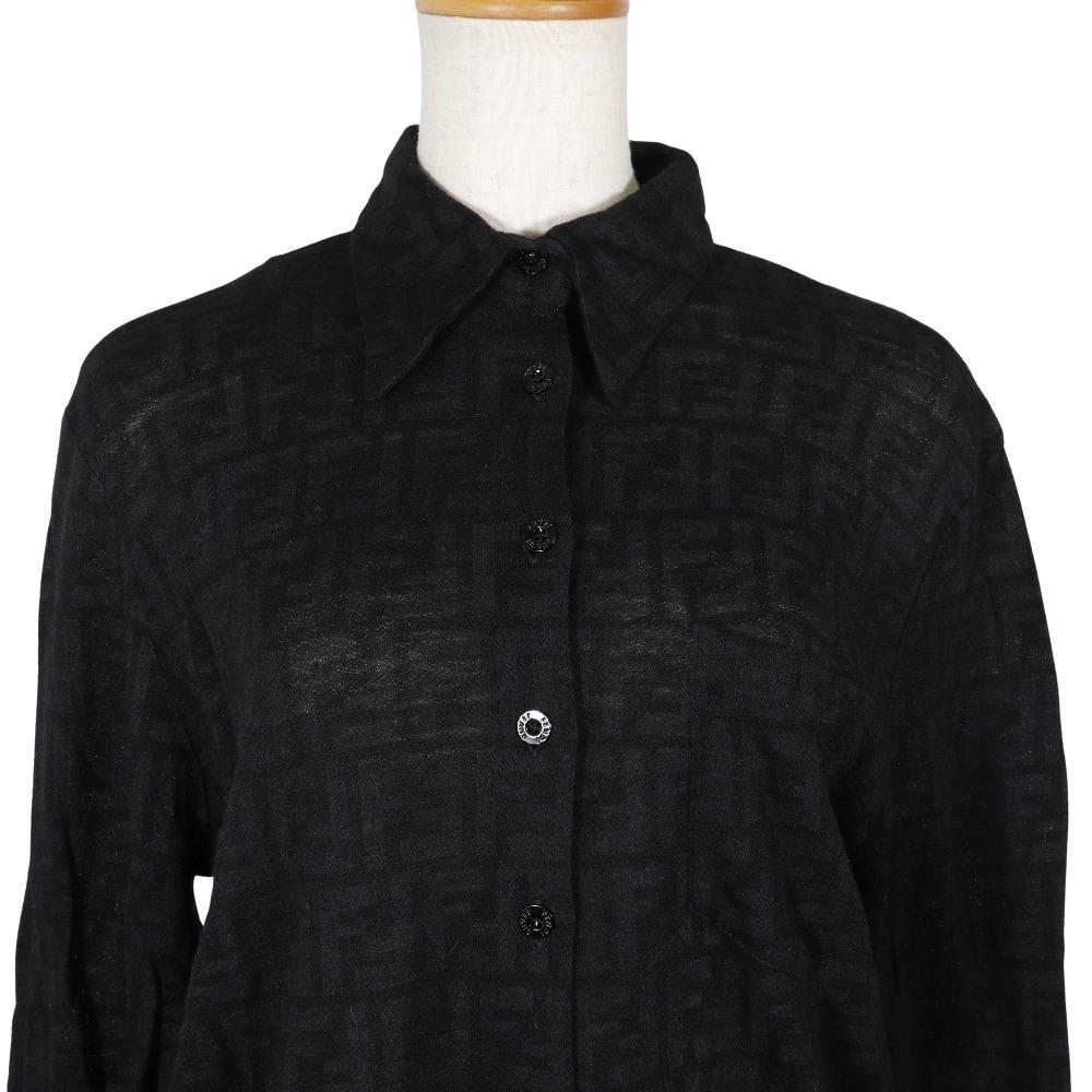 Fendi Zucca Long Sleeve Shirt Black Wool Women Used