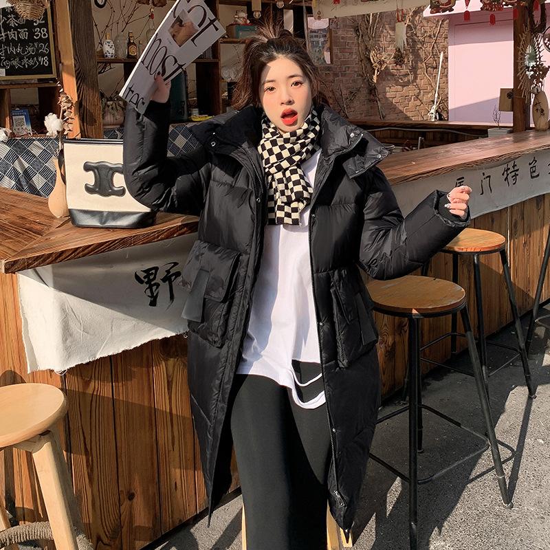Down padded jacket women's middle school over the knee length thickened 2025 winter cotton jacket Korean version of the new padded jacket loose jacket