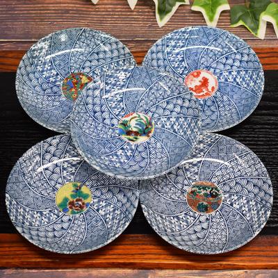 Waza No Kura Plate Set Stylish Kutani Ware Medium Plates of Period Painting Design Ceramic Japanese Tableware Serving Plates Made In Japan Perfect for