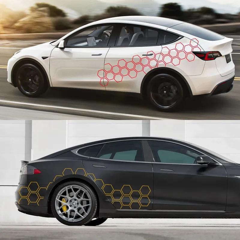Creative Honeycomb Open Styling Sticker For Tesla Model 3 2016-2024 Highland Model Y X S Car Body Side Sticker Tuning Decoration
