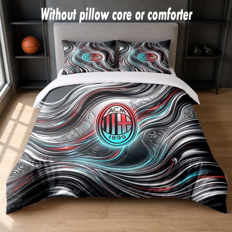 סט מצעים AC Milan עיצוב מיטה 1 ציפה לשמיכה + 2 ציפיות לכריות רך נושם מצעי מיטה לבית