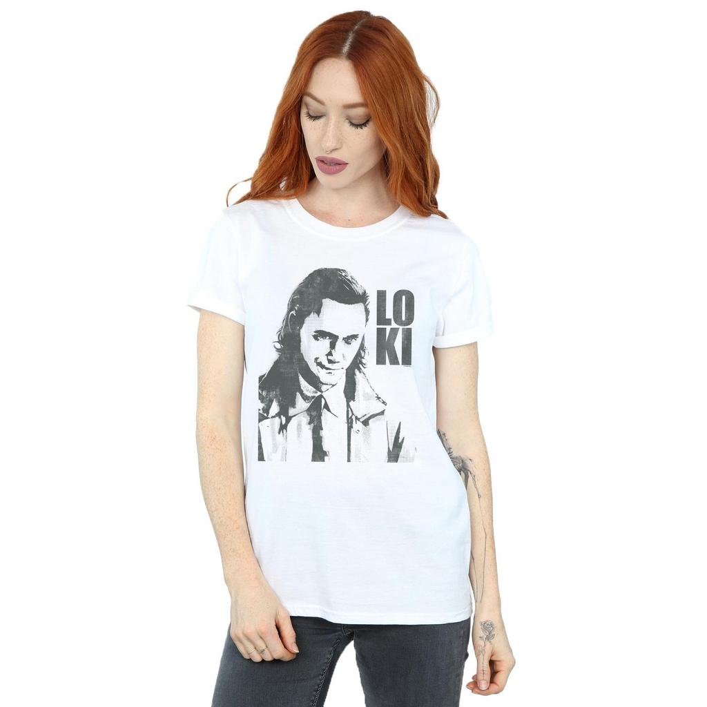 Marvel Camiseta Boyfriend de Algodón con Póster de Cabeza de Loki para Mujer/Señora