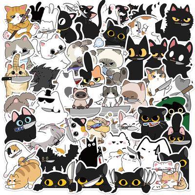 50 Cartoon Kitten with Knife Graffiti Stickers Decorate Guitar Notebook Suitcase DIY Waterproof