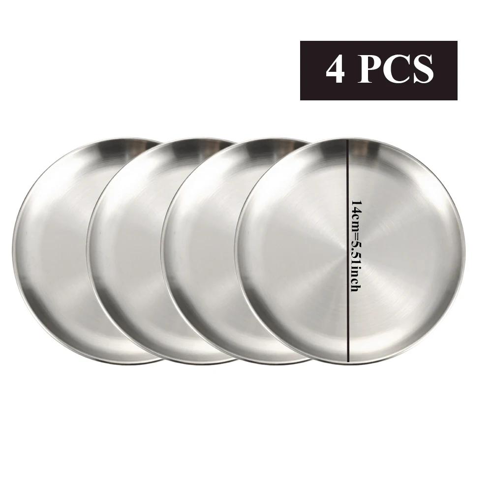 4Pcs Stainless Steel Dining Dish Camping Picnic Tray Dirt Proof Kitchen Bar Tableware Fruit Snack Cake Plate Kitchen Accessories