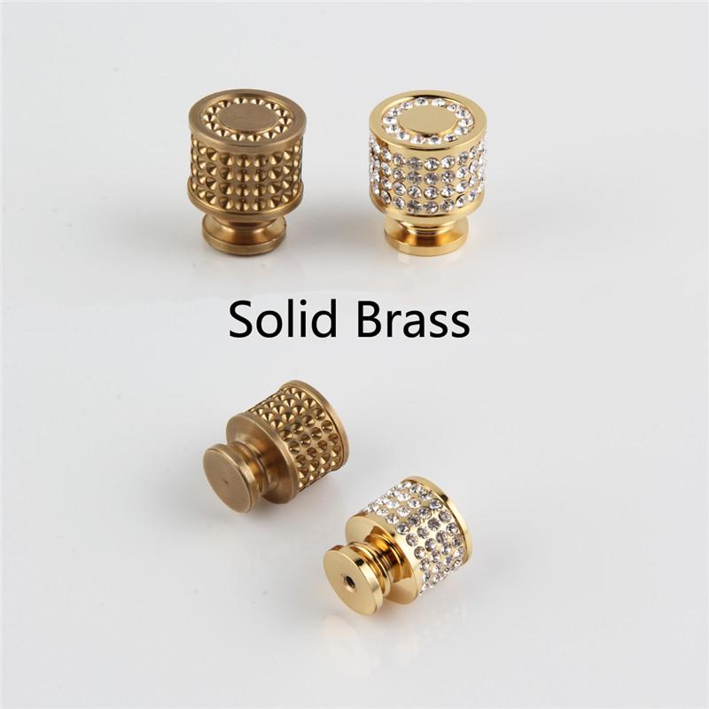 Maçanetas e Puxadores Redondos de Latão com Cristal Tcheco e Ouro Real 24K para Portas de Armário, Móveis, Armários, Guarda-roupas, Gavetas