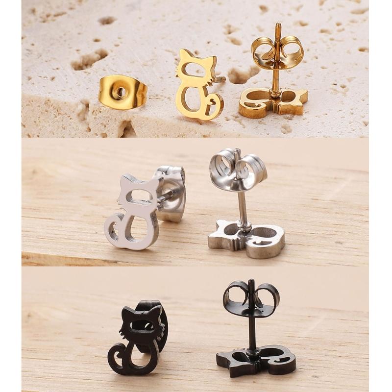Cute Animal Stud Earrings for Women Girls 3 Pairs Cat Ear Studs Adornment Trendy Ear Hooks Charm Ornament Jewelry Gift
