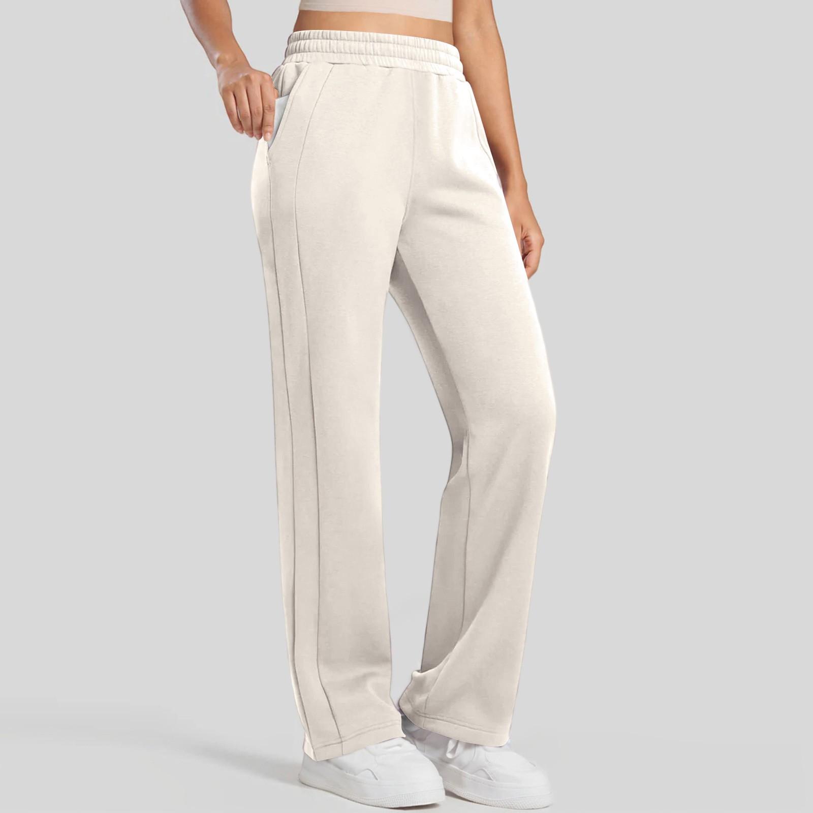 

Женские широкие спортивные штаны на осень с высокой посадкой, на кулиске, для тренировок, джоггеры с карманами L бежевый