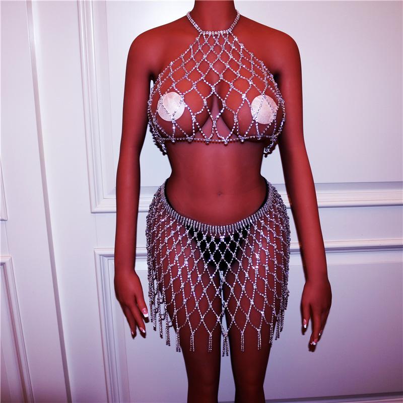 European And American Jewelry Sexy Rhinestone Body Chain Luxury Underwear Set Ins Internet Celebrity Nightclub Fringed Body Jewelry Chain