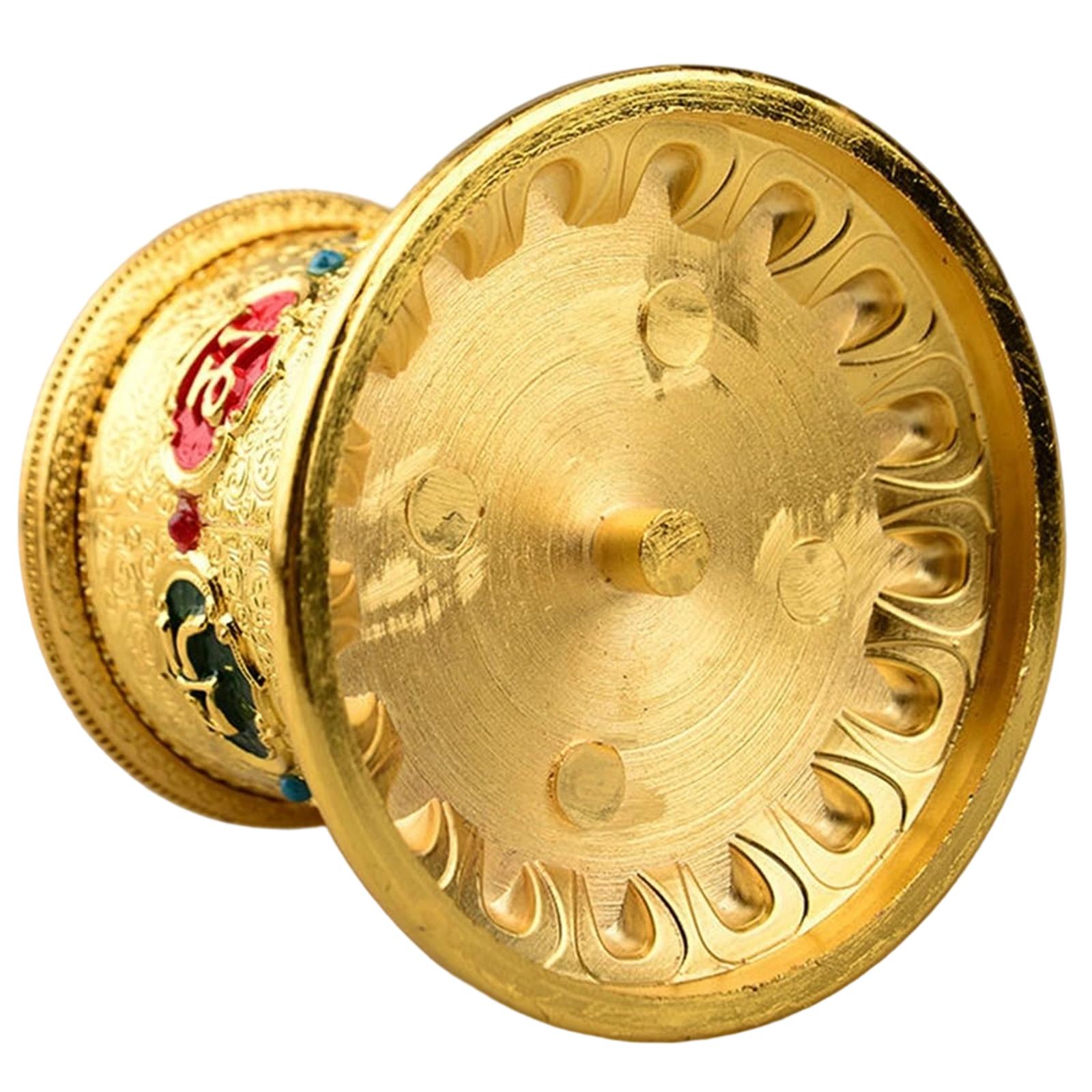 Handicraft Tibetan Prayer Wheel,Hand Craving Buddhas Scripture Prayer Wheel Desktop Ornament for Relaxation Yogas золотой
