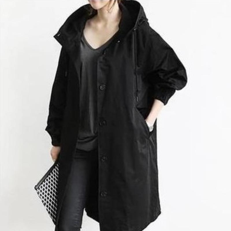 Autumn Long Sleeve Casual Plus Size Hooded Coats Women Fashion Think Mid Length Loose Outerwear Jackets Women Solid Elegant Street Solid Jacket 25331