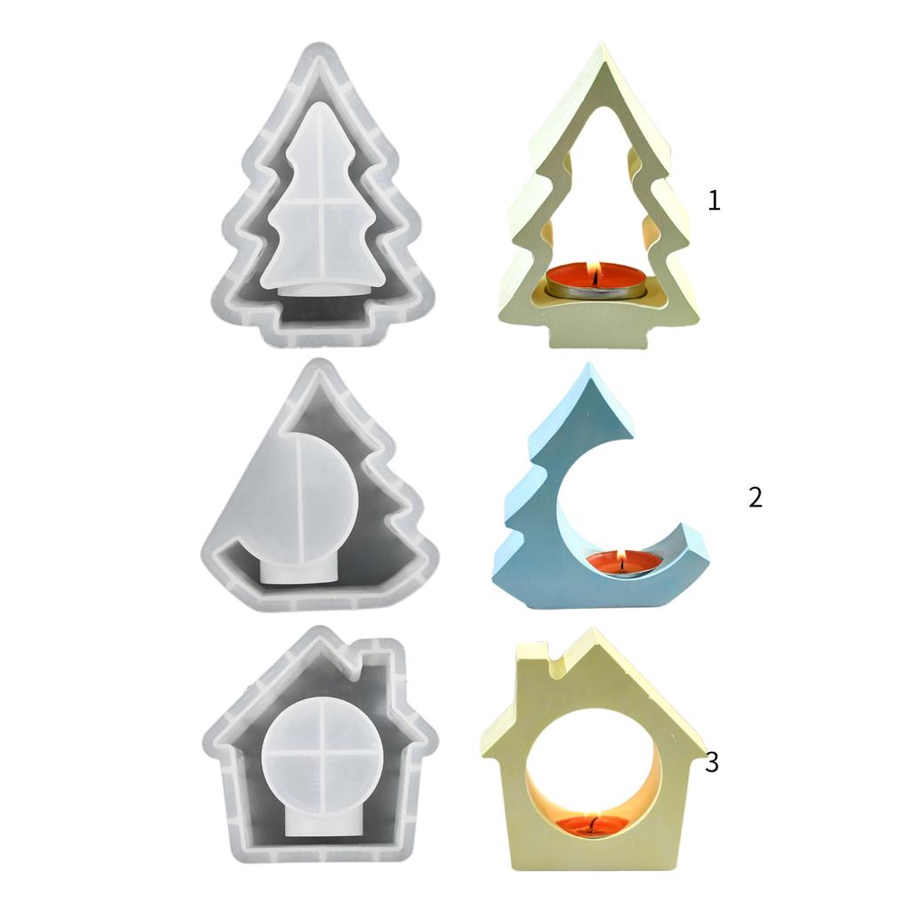 Handmade Candlestick Silicone Crafting Mold House/Tree Shape Candle Base Moulds Resin Craft Moulds Silicone Texture