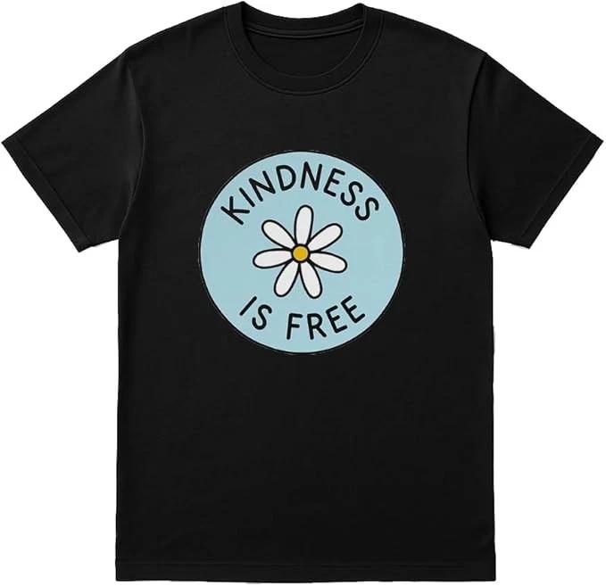 Kindness is Free T-Shirt with Daisy Graphic - Inspirational Unisex Black Tee XXL