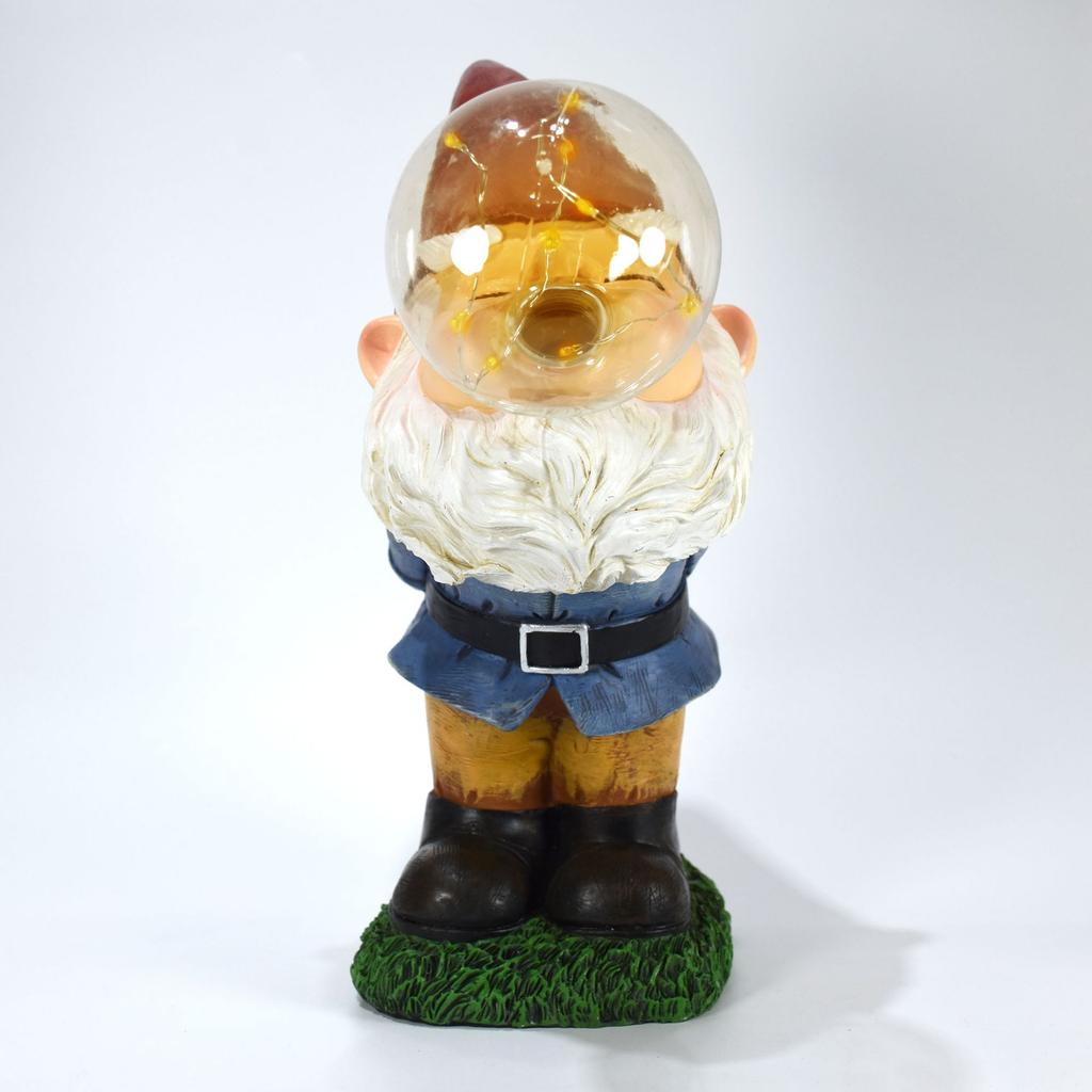 Blowing‑bubble Gnome Statue Solar LED Light Resin Garden Outdoor Yard Ornament Decor